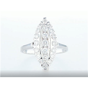 14K White Gold Round Diamond Multi-Stone Marquise Shaped Set Ring (0.96 Ct D-F Vvs1-Vvs2 Clarity)