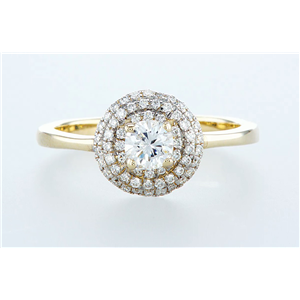 14K Yellow Gold Round Diamond & Pave Multi-Stone Prong Set Engagement Ring (0.62 Ct E Vs2 Clarity)