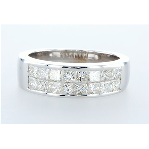 14K White Princess Diamond Multi-Stone Prong Set Half-Eternity Wedding Band (1.28 Ct F-G Vs1-Si1 Clarity)