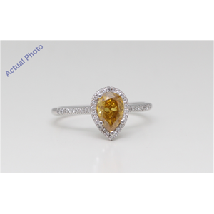 14K White Gold Pear Diamond Halo Ring (1.13 Ct Natural Fancy Intense Orange Yellow Si1 Clarity) Aig