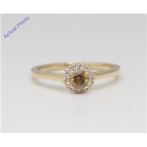 14K Yellow Gold Round Diamond Halo Ring (0.46 Ct Natural Fancy Orange Brown Si1 Clarity) Aig