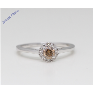 14K White Gold Round Diamond Halo Engagement Ring (0.52 Ct Natural Fancy Orangy Brown Color Si1 Clarity) Aig