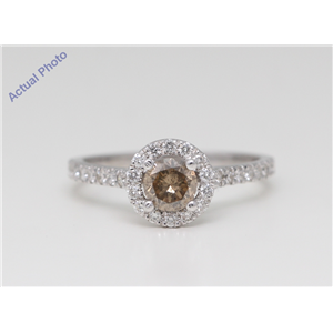 14K White Gold Round Diamond Halo Engagement Ring (0.99 Ct Natural Fancy Brownish Yellow Si2 Clarity) Aig