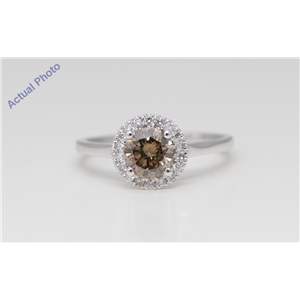 14K White Gold Round Diamond Halo Engagement Ring (1.26 Ct Natural Fancy Yellowish Brown Si3 Clarity) Aig