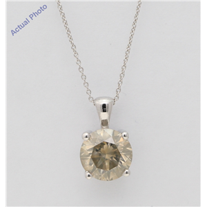 14K White Gold Round Solitaire Diamond Pendant (2.01 Ct Natural Fancy Greish Yellow Color Si2 Clarity) Aig