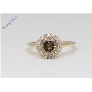 14K Yellow Gold Round Diamond Halo Engagement Ring (2.19 Ct,Natural Fancy Brown Color,Si3 Clarity) Aig