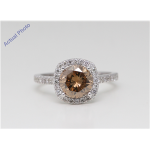 14K White Gold Round Diamond Halo Engagement Ring (2.4 Ct Natural Fancy Yellowish Brown I1 Clarity) Aig