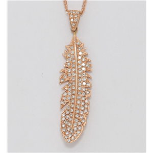 14K Rose Gold Round Diamond Feather Shape Multi-Stone Prong Set Necklace (0.7 Ct,D-F Color,Vs-Si Clarity)