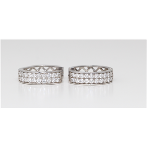 14K White Round Diamond Rectangular Lattice Multi-Stone Prong Set Hoop Earrings (0.8 Ct D-F Vs-Si Clarity)