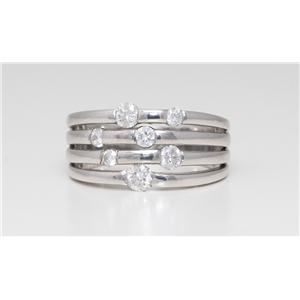 14K White Gold Round Diamond Multi-Row Prong Set Multi-Stone Engagement Ring (0.8 Ct D-F Color Vs-Si Clarity)
