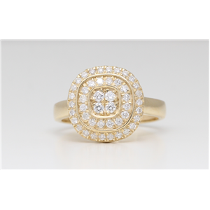 14K Yellow Gold Round Diamond Multi-Stone Double Halo Prong Set Engagement Ring (0.65 Ct D-F Vs-Si Clarity)