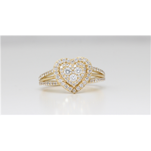 14K Yellow Gold Diamond Halo Heart Multi-Stone Prong Set Shank Engangement Ring (0.61 Ct D-F Si Clarity)