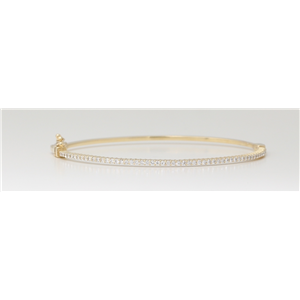 14K Yellow Gold Round Diamond Multi-Stone Prong Set Bangle With Hinge Clasp (0.66 Ct D-F Color Vs-Si Clarity)