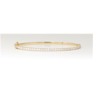 14K Yellow Gold Round Diamond Multi-Stone Prong Set Bangle With Hinge Clasp (1.45 Ct D-F Color Vs-Si Clarity)