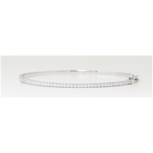 14K White Gold Round Diamond Multi-Stone Prong Set Bangle With Hinge Clasp (0.75 Ct D-F Color Vs-Si Clarity)