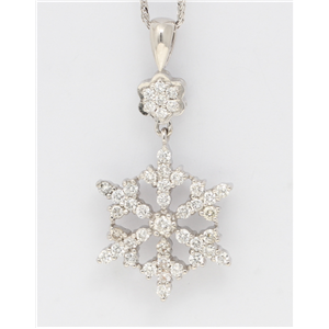 14K White Gold Round Diamond Multi-Stone Prong Set Snowflake And Flower Pendant (1.01 Ct D-F Vs-Si Clarity)