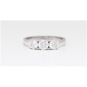 14K White Gold Three Stone Round Diamond Three Stone Prong Set Engagement Ring (0.98 Ct D-E Vs-Si Clarity)