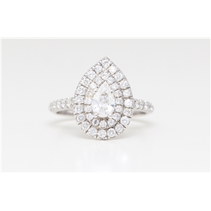 14K White Gold Pear Diamond Multi-Stone Prong Set Double Halo Teardrop Ring (1.11 Ct D-E Si Clarity)