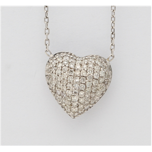 14K White Gold Round Diamond Multi-Stone Prong Set Pave Heart Pendant (0.5 Ct,D-F Color,Vs-Si Clarity)
