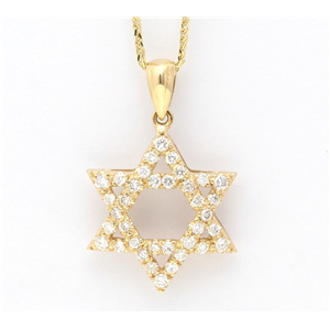 14K Yellow Gold Round Cut Diamond Multi-Stone Prong Set Star Of David Pendant (0.55 Ct,D-F Color,Si Clarity)