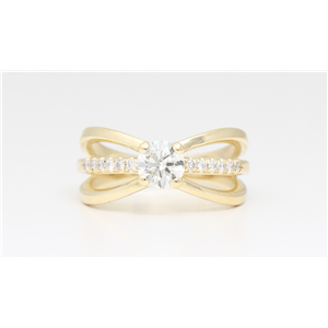 14K Yellow Gold Round Diamond Prong & Shoulder Set Flare Engagement Ring (0.78 Ct J-K Vvs-Vs Clarity)