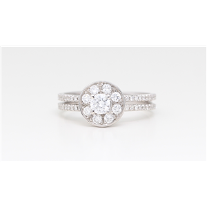 14K White Gold Round Diamond Multi-Stone Prong Set Double Shoulder Engagement Ring (0.77 Ct D-E Vs Clarity)