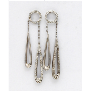 14K White Gold Round Diamond Multi-Stone Prong Set Art Deco Style Earrings (0.4 Ct D-F Vs-Si Clarity)