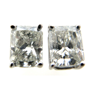 Radiant Diamond Stud Earrings 14k White Gold (1.21 Ct, K Color, SI Clarity)