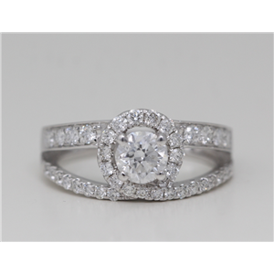 18K White Gold Round Cut Diamond Looped Halo Set Engagement Ring (1.16 Ct,F Color,Vs2 Clarity)