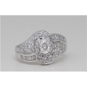 18K White Gold Oval Cut Diamond Flower Halo Set Engagement Ring (1.03 Ct,F Color,Vs1 Clarity)