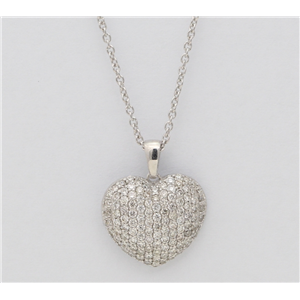 14K White Gold Round Cut Diamond Pave Set Heart Shaped Pendant (0.86 Ct,G Color,Vs2 Clarity)
