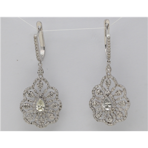 14K White Gold Pear Diamond Flower Shaped Pave And Prong Shaped Dangle Earrings (2.42 Ct H Color Si3 Clarity)