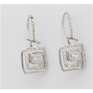 14K White Gold Round Cut Diamond Prong Set Square Swril Flower Dangle Earrings (0.95 Ct,G Color,Vs2 Clarity)