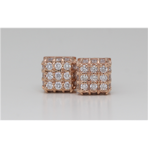 14K Rose Gold Round Cut Diamond Pave Set Cube Stud Earrings (1.65 Ct,G Color,Si1 Clarity)