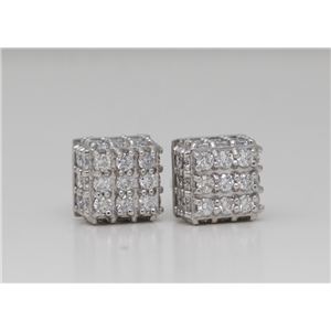 14K White Gold Round Cut Diamond Pave Set Cube Stud Earrings (1.65 Ct,G Color,Vs2 Clarity)