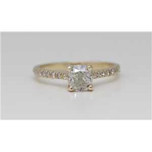 14K Yellow Gold Cushion Diamond Classic Ring With Diamonds On The Sholders (1.33 Ct J I2 Clarity)