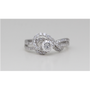 18K White Gold Round Cut Diamond Fancy Knot Design Engagement Ring (0.99 Ct,D Color,Si2 Clarity)