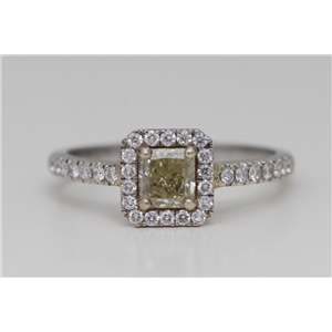 14K Gold Classic-Solitaire Setting Square Halo Set Engagement Ring (Yellow & White Diamonds)