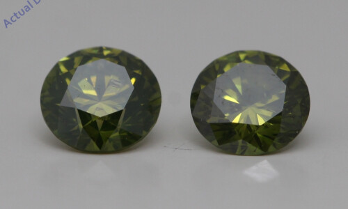 A Pair Of Round Cut Loose Diamonds (1.24 Ct,Green(Irradiated) Color,Si3-Si2 Clarity)