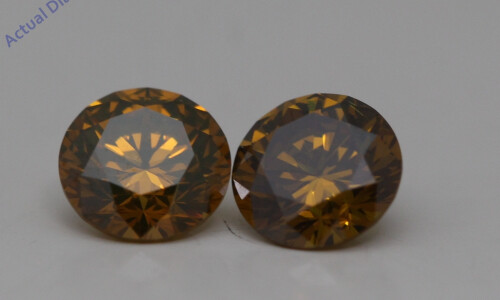 A Pair Of Round Cut Loose Diamonds (0.64 Ct,Cognac Brown(Irradiated) Color,Vs1 Clarity)