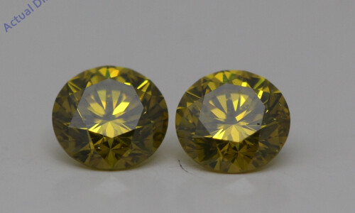 A Pair Of Round Cut Loose Diamonds (0.62 Ct,Yellow(Irradiated) Color,Vs1 Clarity)