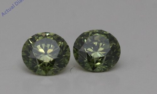 A Pair Of Round Cut Loose Diamonds (0.61 Ct,Olive Green(Irradiated) Color,Vs1 Clarity)