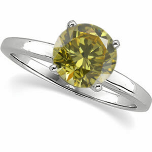 Round Diamond Solitaire Engagement Ring,14K White Gold (0.81 Ct,Yellow(Irradiated) Color,Vs1 Clarity)