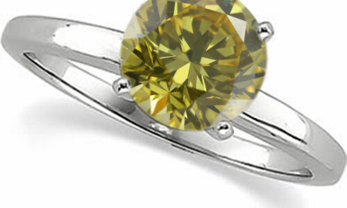 Round Diamond Solitaire Engagement Ring,14K White Gold (0.81 Ct,Yellow(Irradiated) Color,Vs1 Clarity)