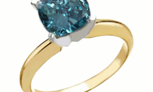 Cushion Diamond Solitaire Engagement Ring 14K Yellow Gold (0.52 Ct Ocean Blue(Irradiated) Color Vs1 Clarity)