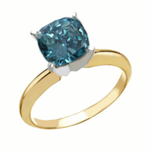 Cushion Diamond Engagement Ring 14K Yellow Gold (1.01 Ct Fancy Vivid Blue(Irradiated) Si1 Clarity) Aig