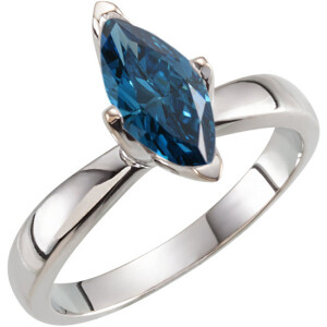 Marquise Diamond Solitaire Engagement Ring 14K White Gold (1.12 Ct Ocean Blue(Irradiated) Color Vs1 Clarity)
