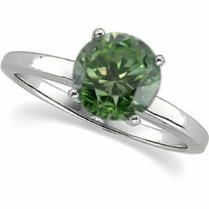 Round Diamond Solitaire Engagement Ring 14K White Gold (0.31 Ct Olive Green(Irradiated) Color Vs1 Clarity)