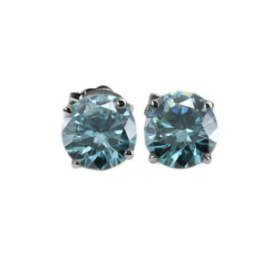 Round Diamond Stud Earrings 14K White Gold (1.19 Ct,Ocean Blue(Irradiated) Color,Vs1 Clarity)