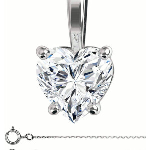 Heart Diamond Solitaire Pendant Necklace 14K White Gold (0.58 Ct,F Color,Vvs2 Clarity) GIA Certified
